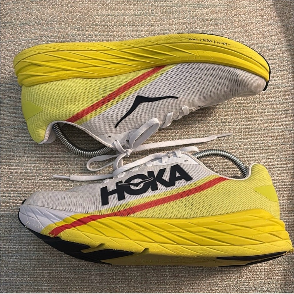 HOKA One One Rocket X Running Shoes Sneakers White / Yellow Mens size 9.5 - Picture 5 of 12